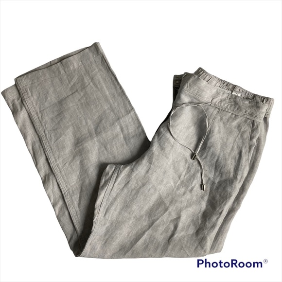 Your Sixth Senses Pants - YOUR SIXTH SENSES Light Grey Wide Leg 100% Linen Pants